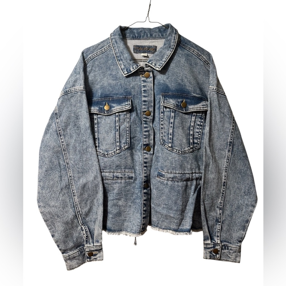 Maurice’s Blue Denim Jean Jacket With Adjustable Waist & Raw Hem New Size 0x